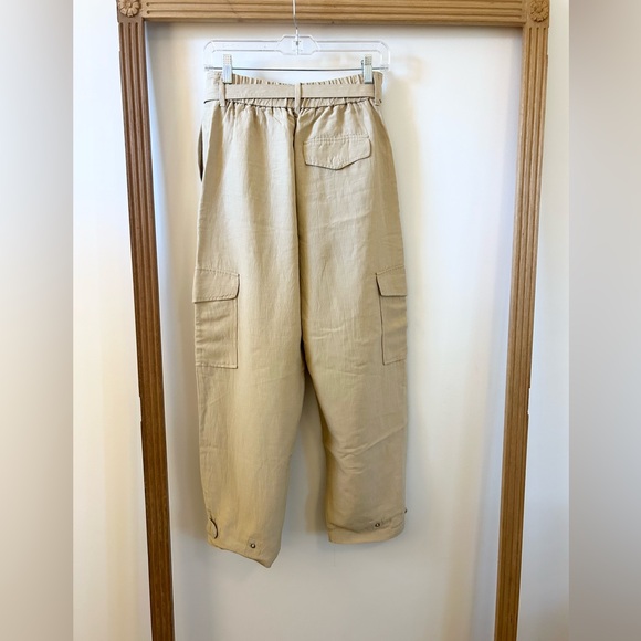 WILFRED, Aritzia Linen Pleated Cargo Pants, Cropped w/ Tie Belt - size 10 - Picture 6 of 8